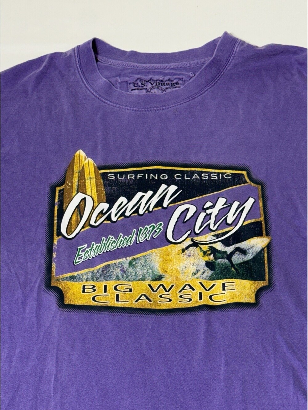 U.S. Vintage Ocean City Big Wave Classic Purple Tshirt Size Large Surfer Classic